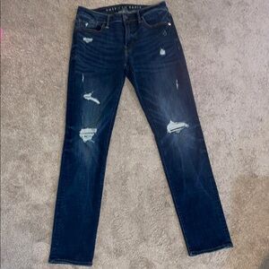 American Eagle Outfitters Dark Blue Distressed Slim Fit Jeans